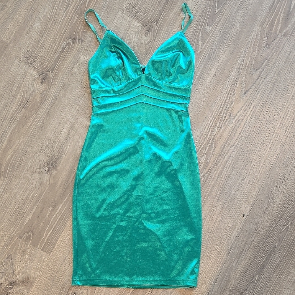 Emerald Green Satin Dress